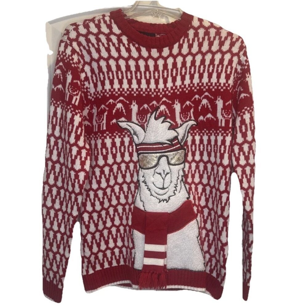 Blizzard‎ Bay Red White Llama Crewneck Ugly Christmas Sweater Sz S Party Holiday